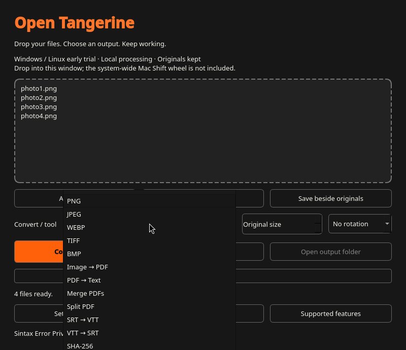 Open Tangerine：付费 Mac 转换器 Tangerine 的免费开源版，拖一下批量转图片和 PDF，Windows / Linux 版实测