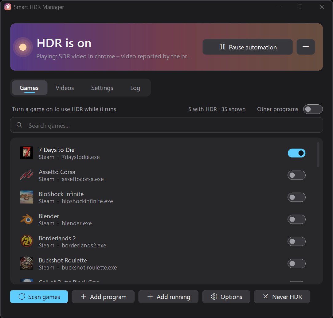 Smart HDR Manager:Windows 自动开关 HDR,玩游戏、看 HDR 视频时自动打开,附 RTX Video HDR 播放器设置 Smart HDR Manager:Windows 自动开关 HDR,玩游戏、看 HDR 视频时自动打开,附 RTX Video HDR 播放器设置